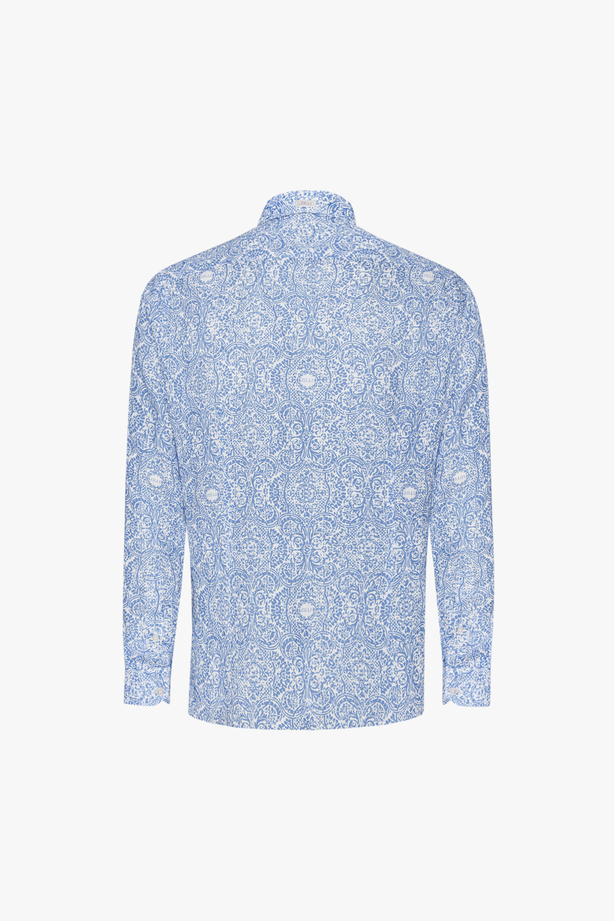 Sky-blue and white shirt, paisley printed pattern